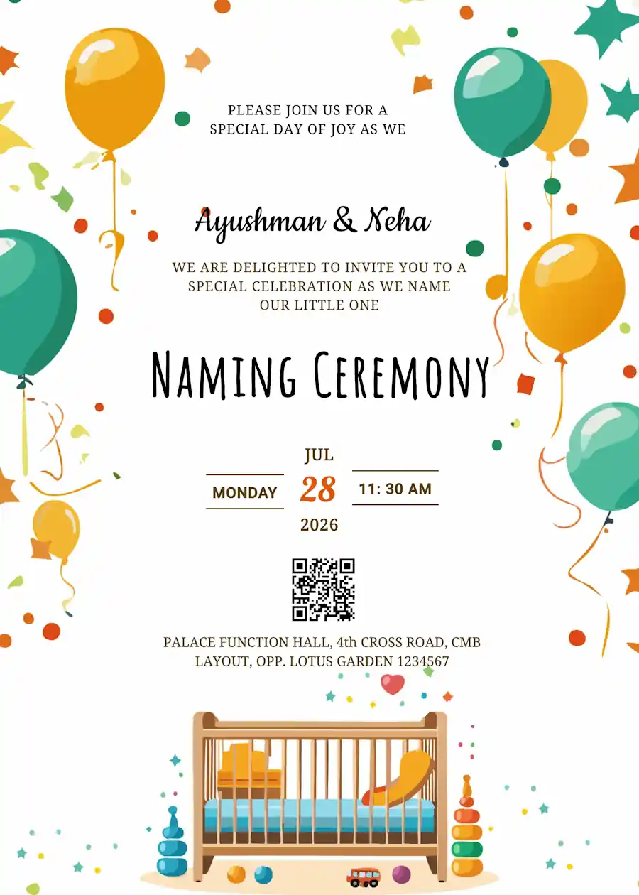 Balloon and cradle - Naming and cradle ceremony invitation