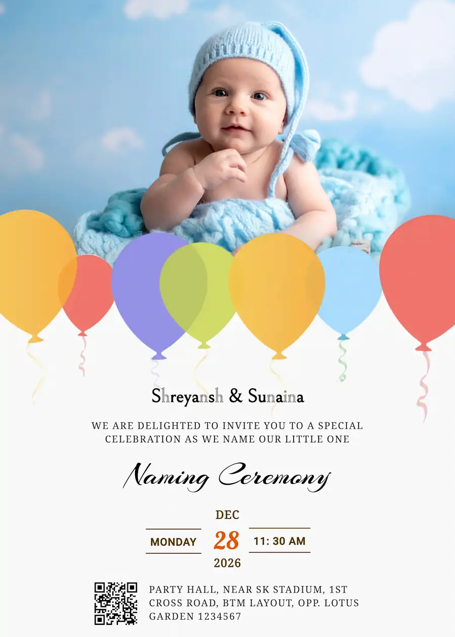Balloon photo frame - Naming and cradle ceremony invitation