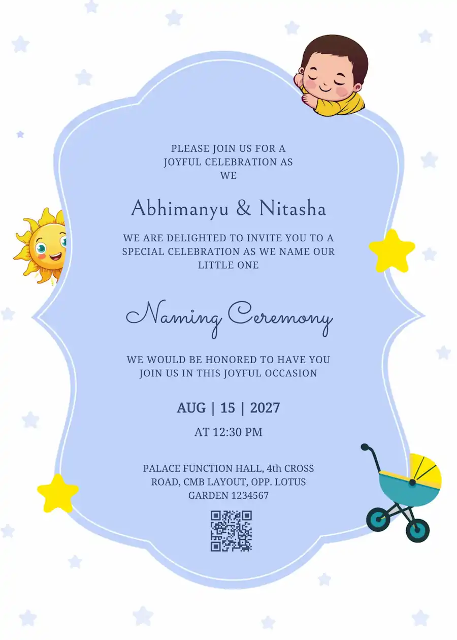 Blue and white baby boy - Naming and cradle ceremony invitation