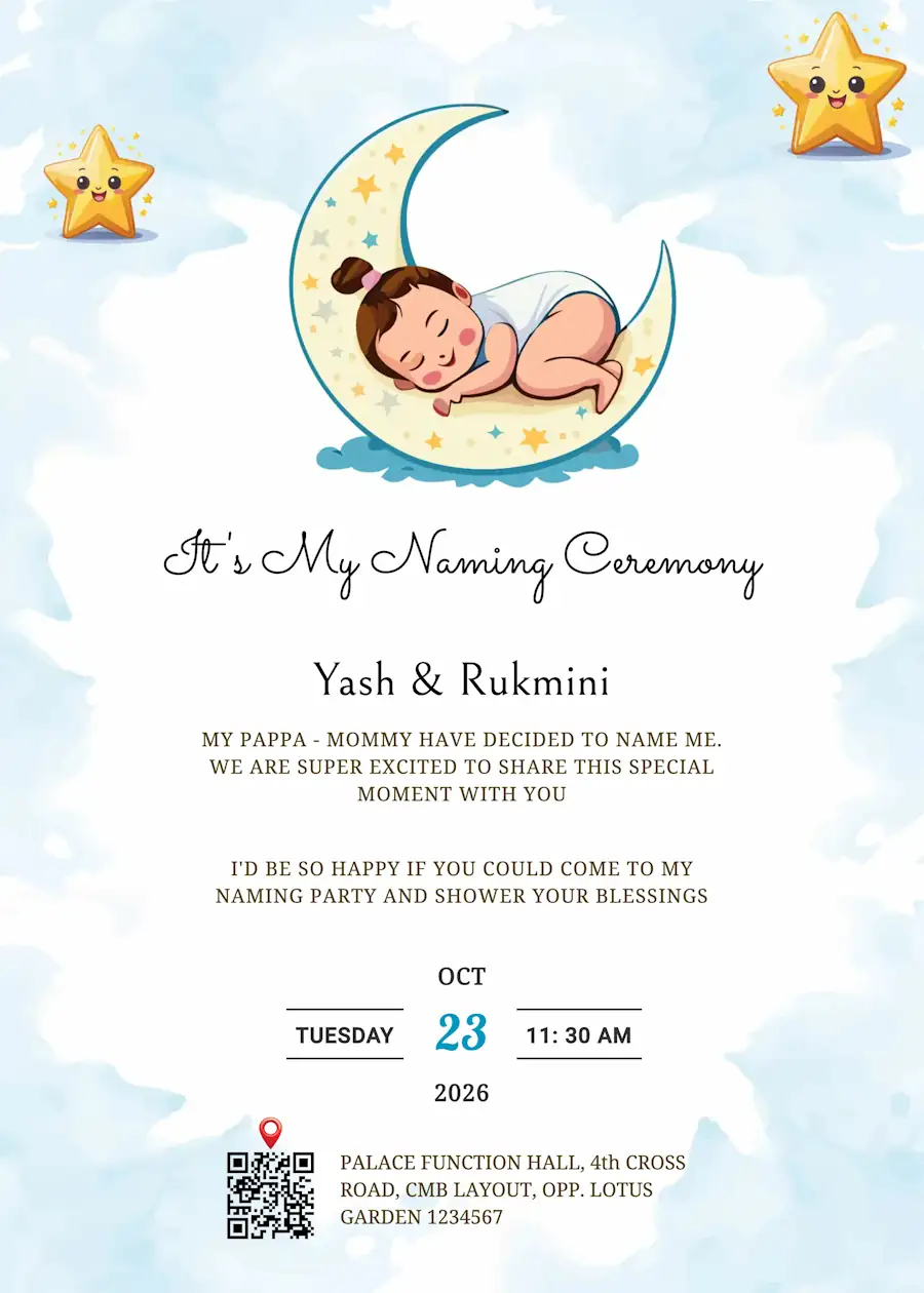 Blue and white cute baby - Naming and cradle ceremony invitation
