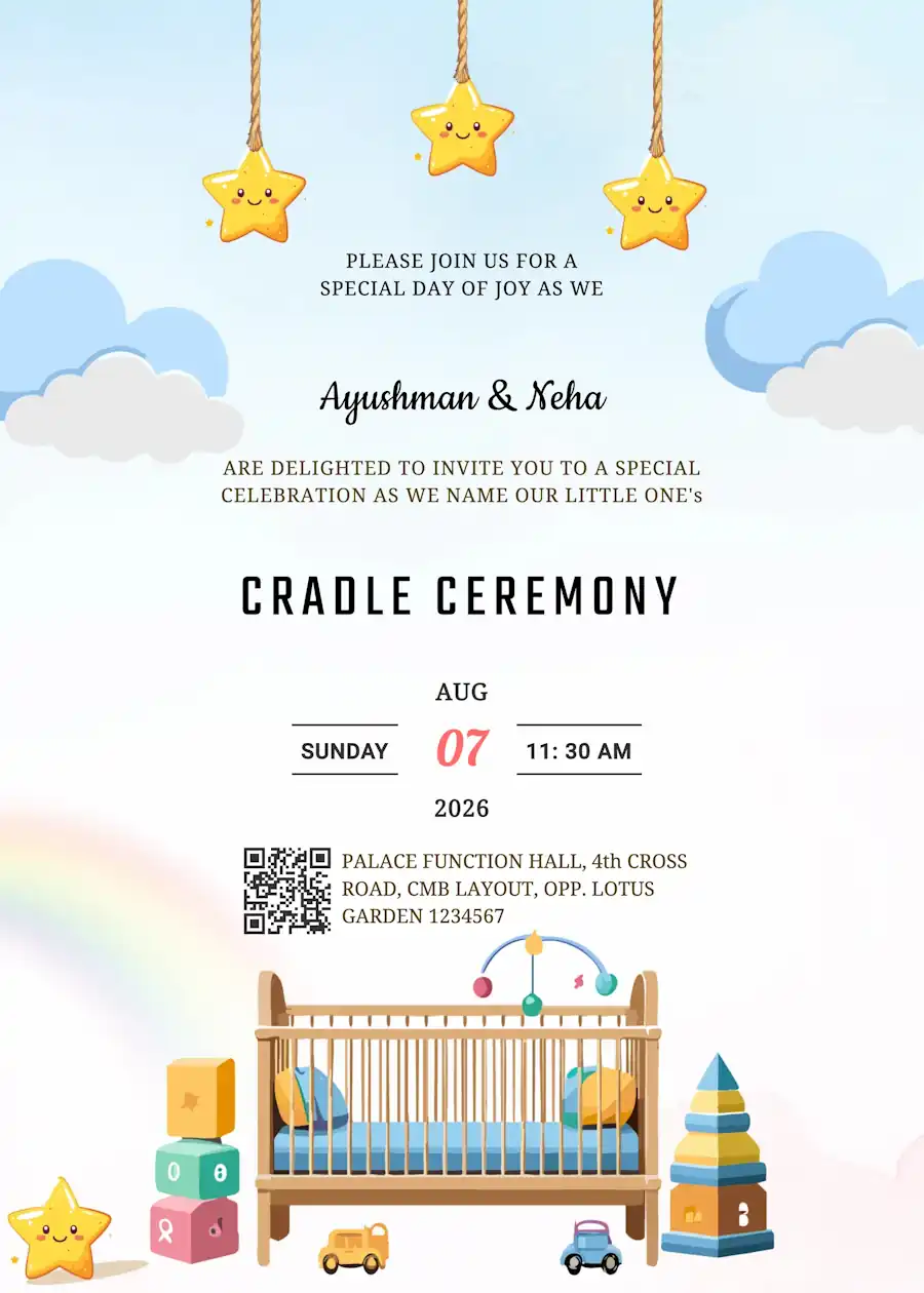 Blue cute star - Naming and cradle ceremony invitation