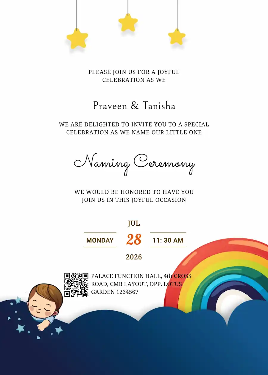 Blue white cute rainbow - Naming and cradle ceremony invitation