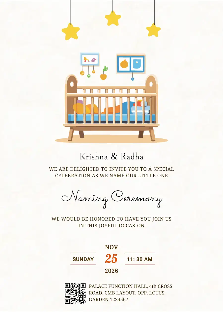 Cream yellow star - Naming and cradle ceremony invitation