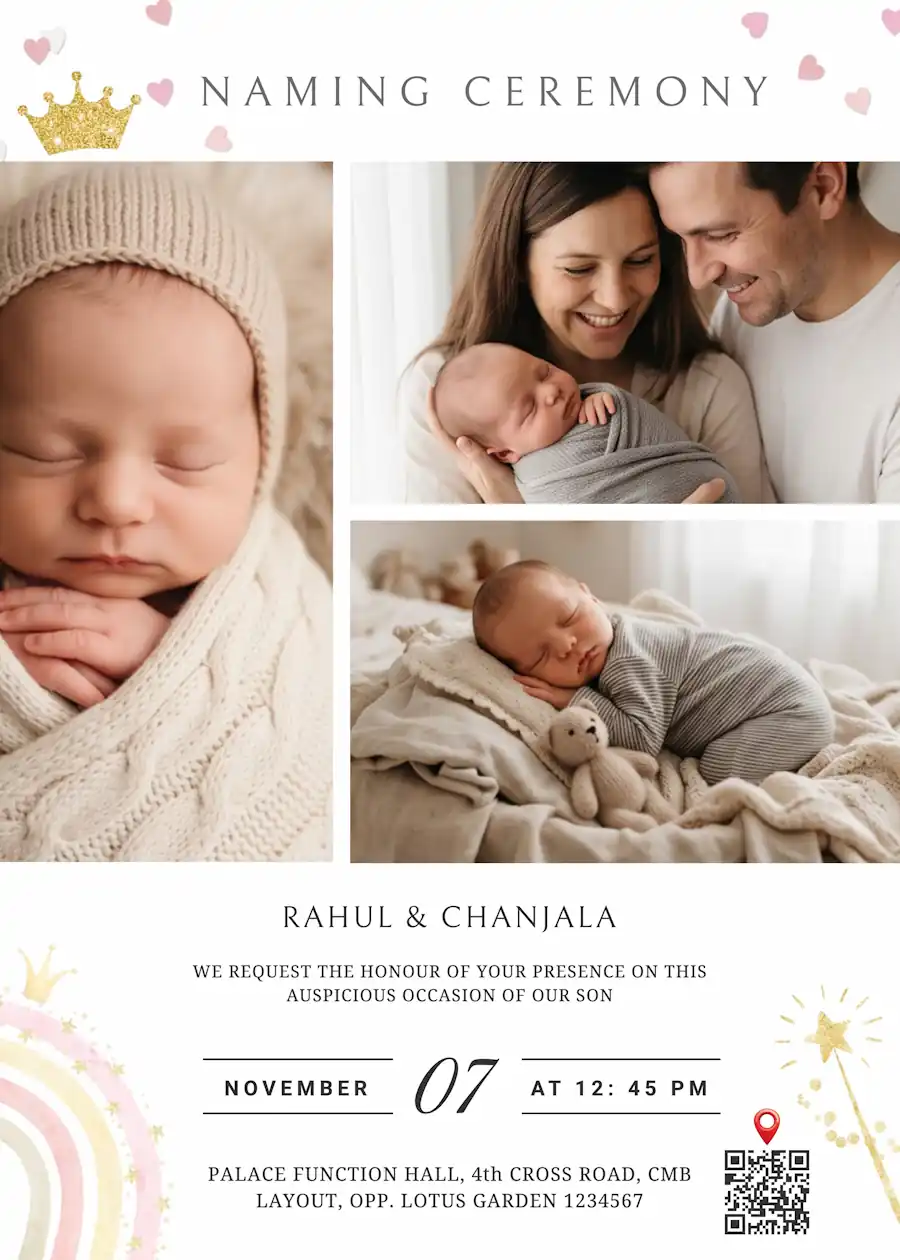Cute elegant photo collage - Naming and cradle ceremony invitation