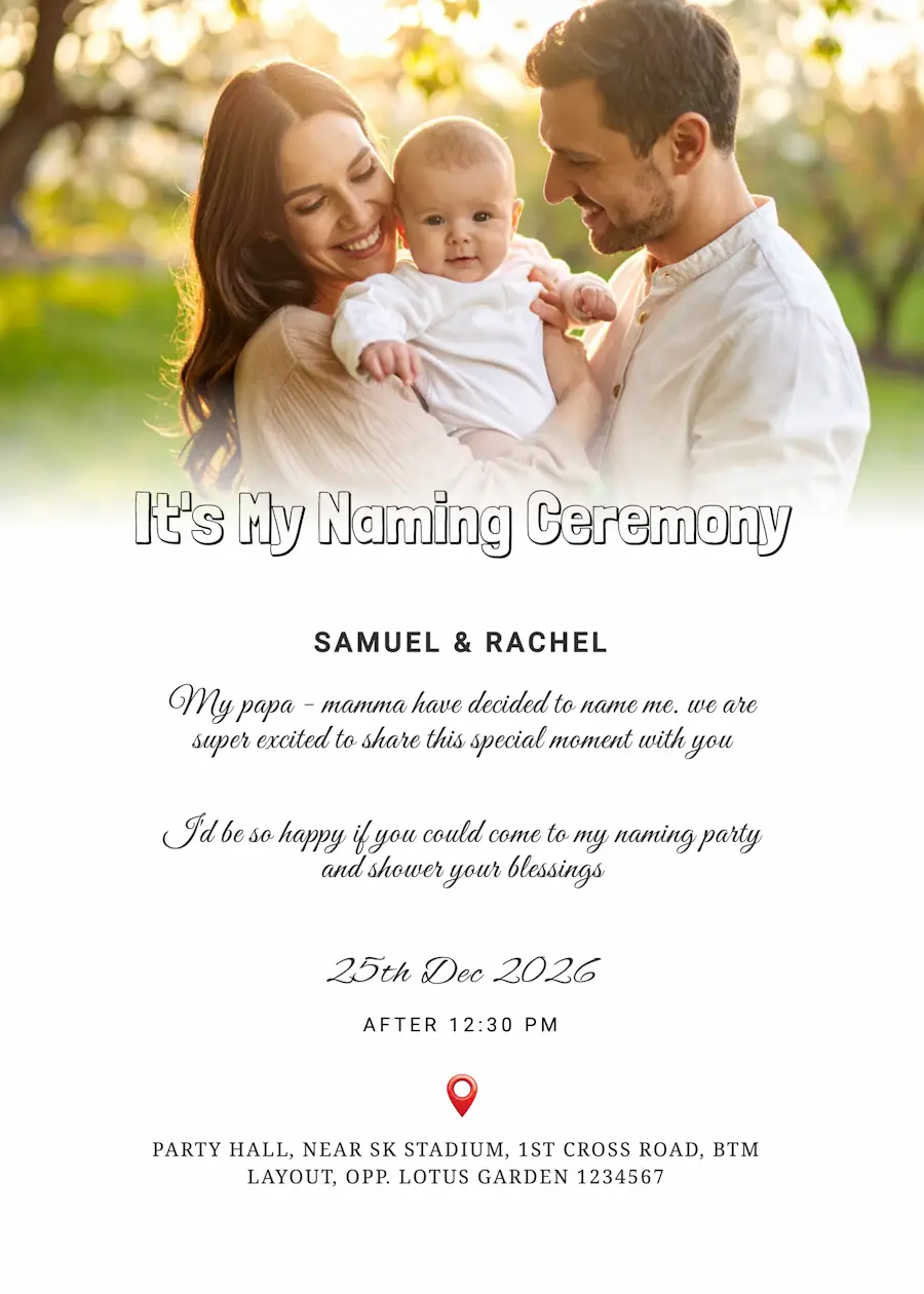 Elegant wide frame - Naming and cradle ceremony invitation