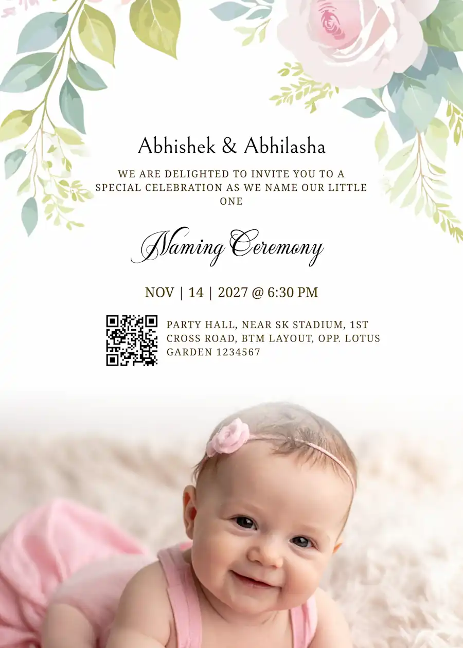 Floral frame - Naming and cradle ceremony invitation