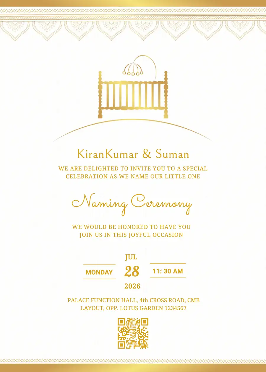 Gold and white royal - Naming and cradle ceremony invitation