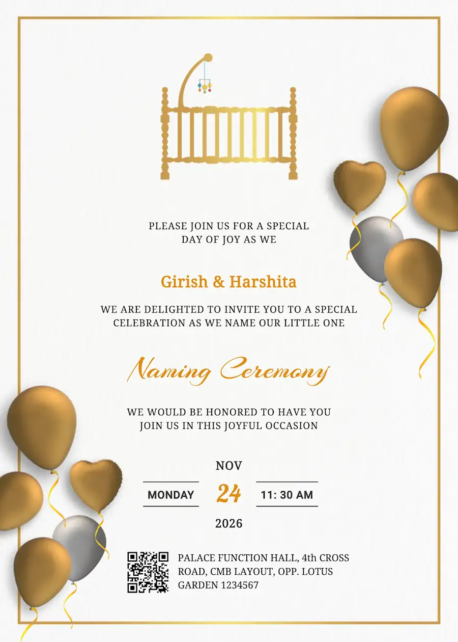 Golden balloon - Naming and cradle ceremony invitation