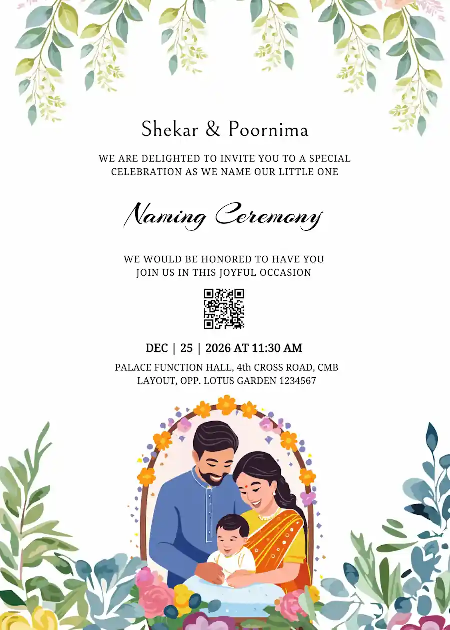 Green and white traditional floral - Naming and cradle ceremony invitation