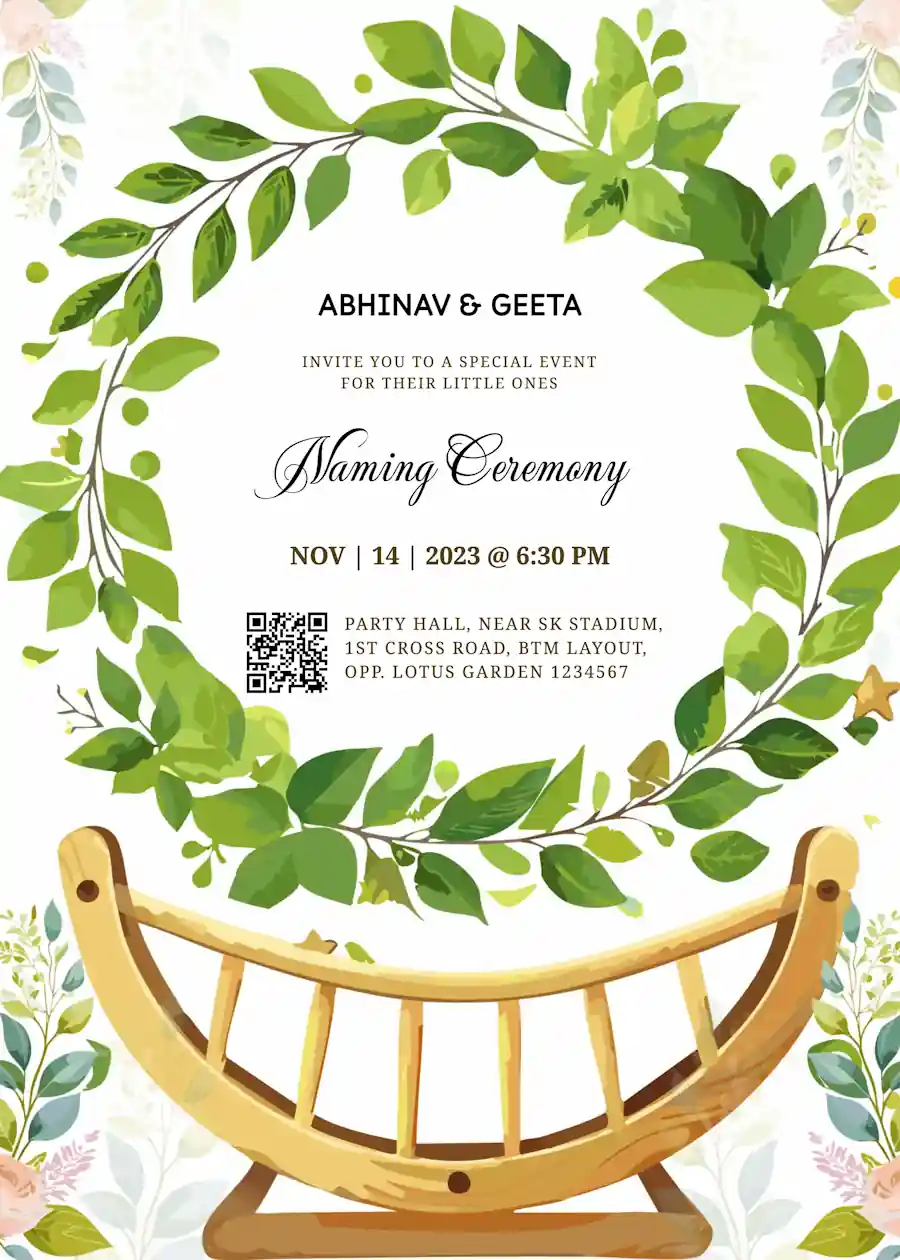 Green floral - Naming and cradle ceremony invitation