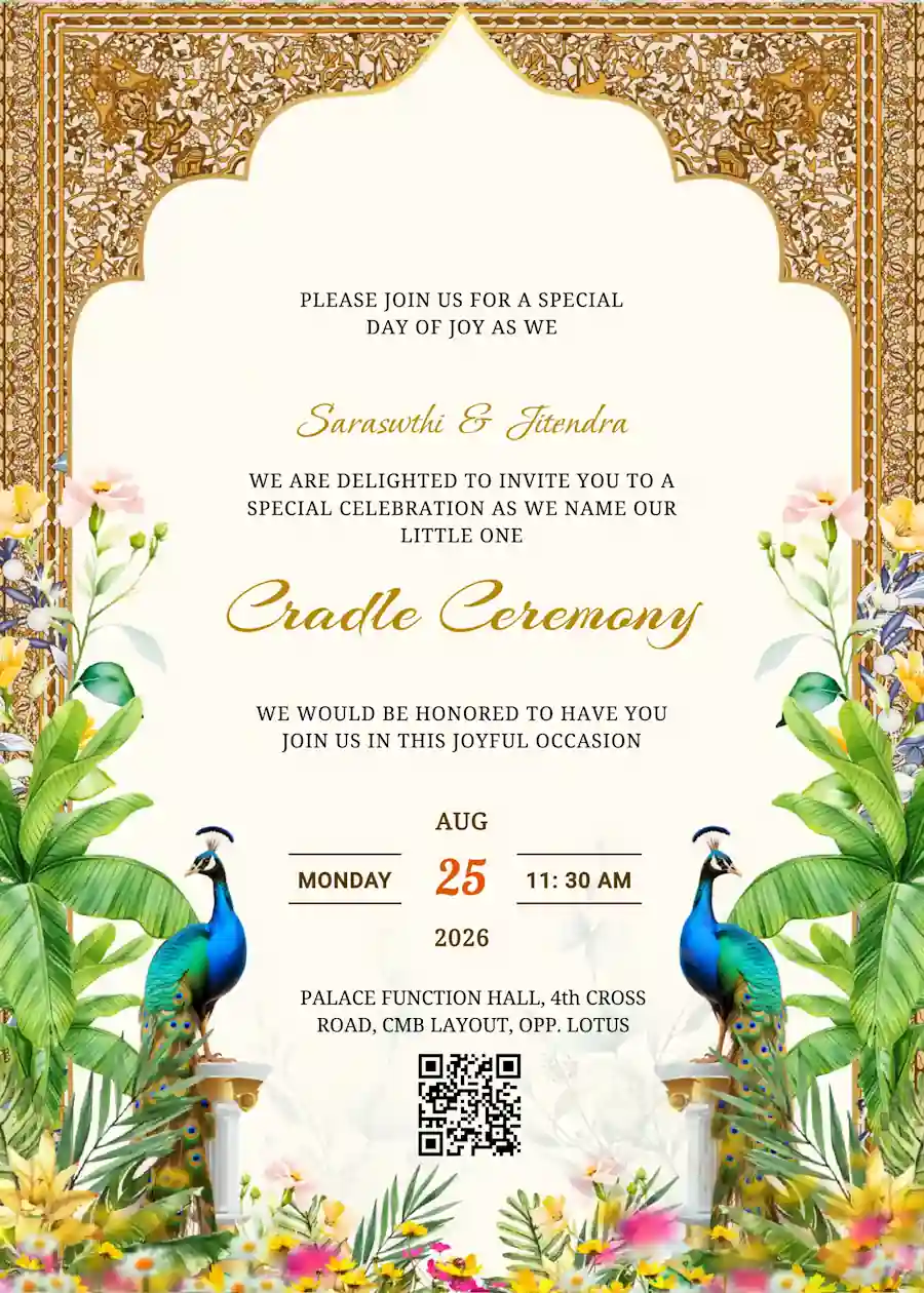 Indian royal gold and beige - Naming and cradle ceremony invitation