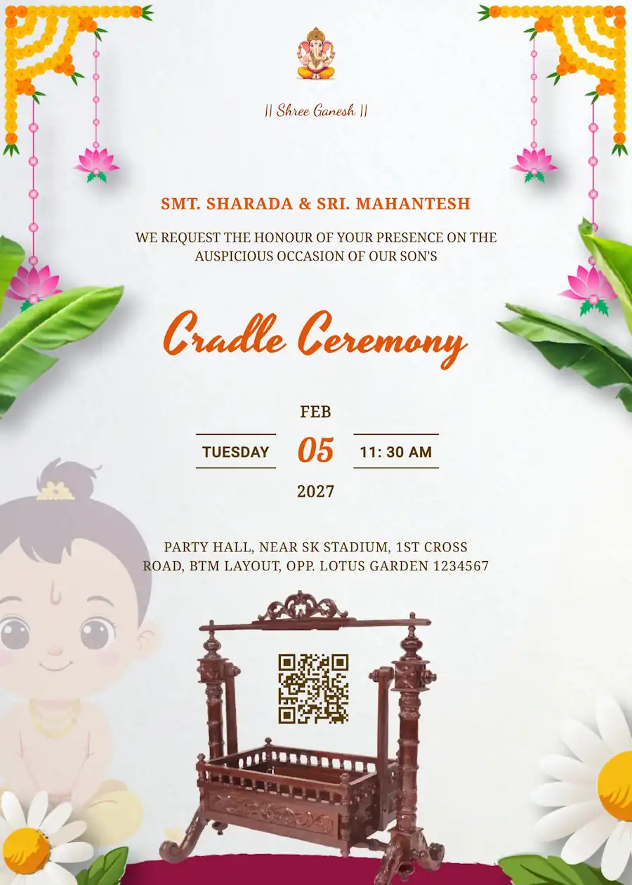 Indian traditional floral - Naming and cradle ceremony invitation