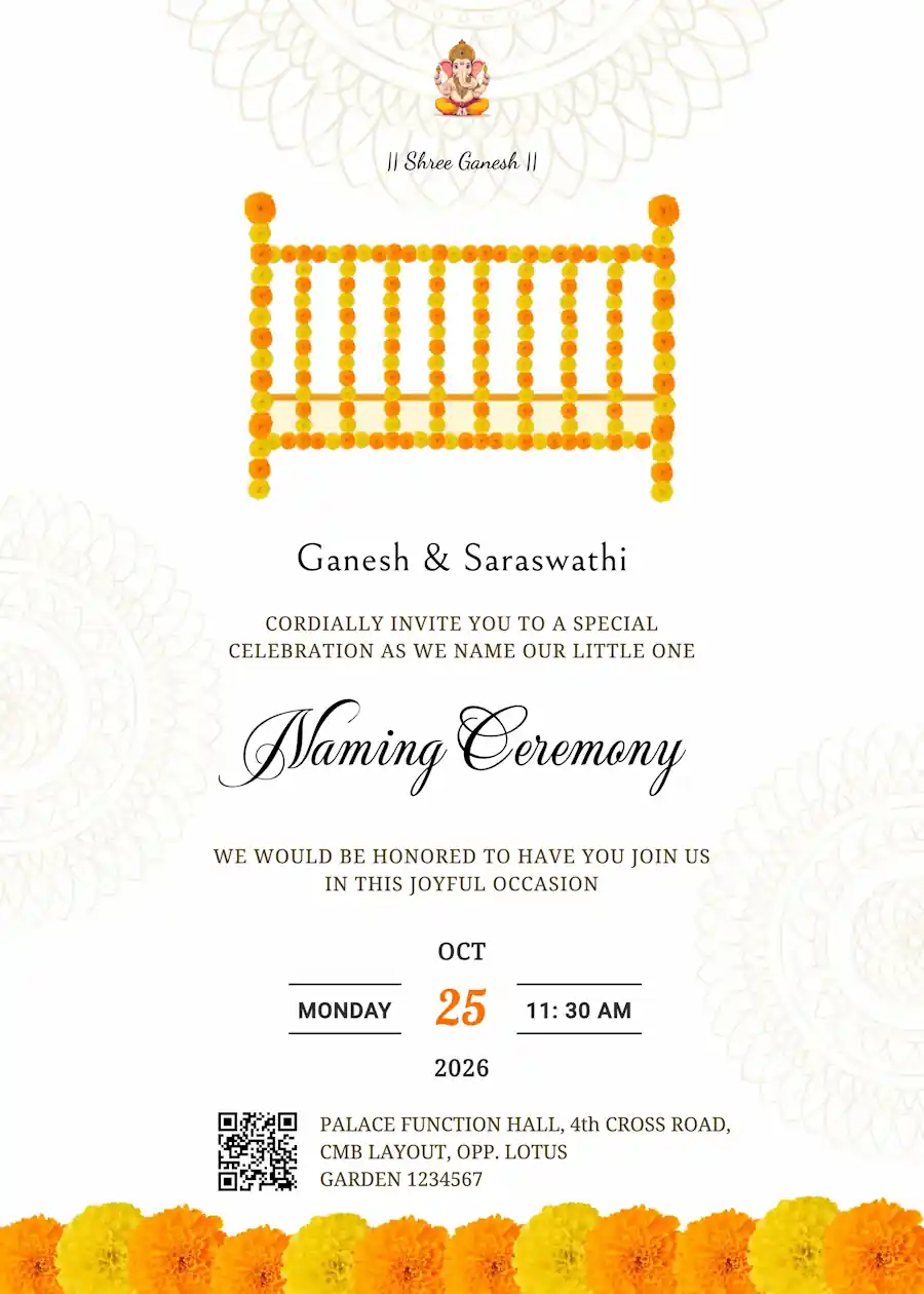 Orange white marigold - Naming and cradle ceremony invitation