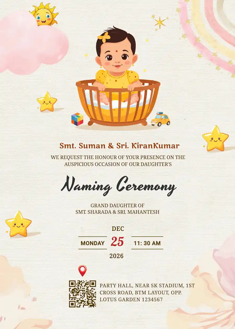 Pink and cream baby girl - Naming and cradle ceremony invitation