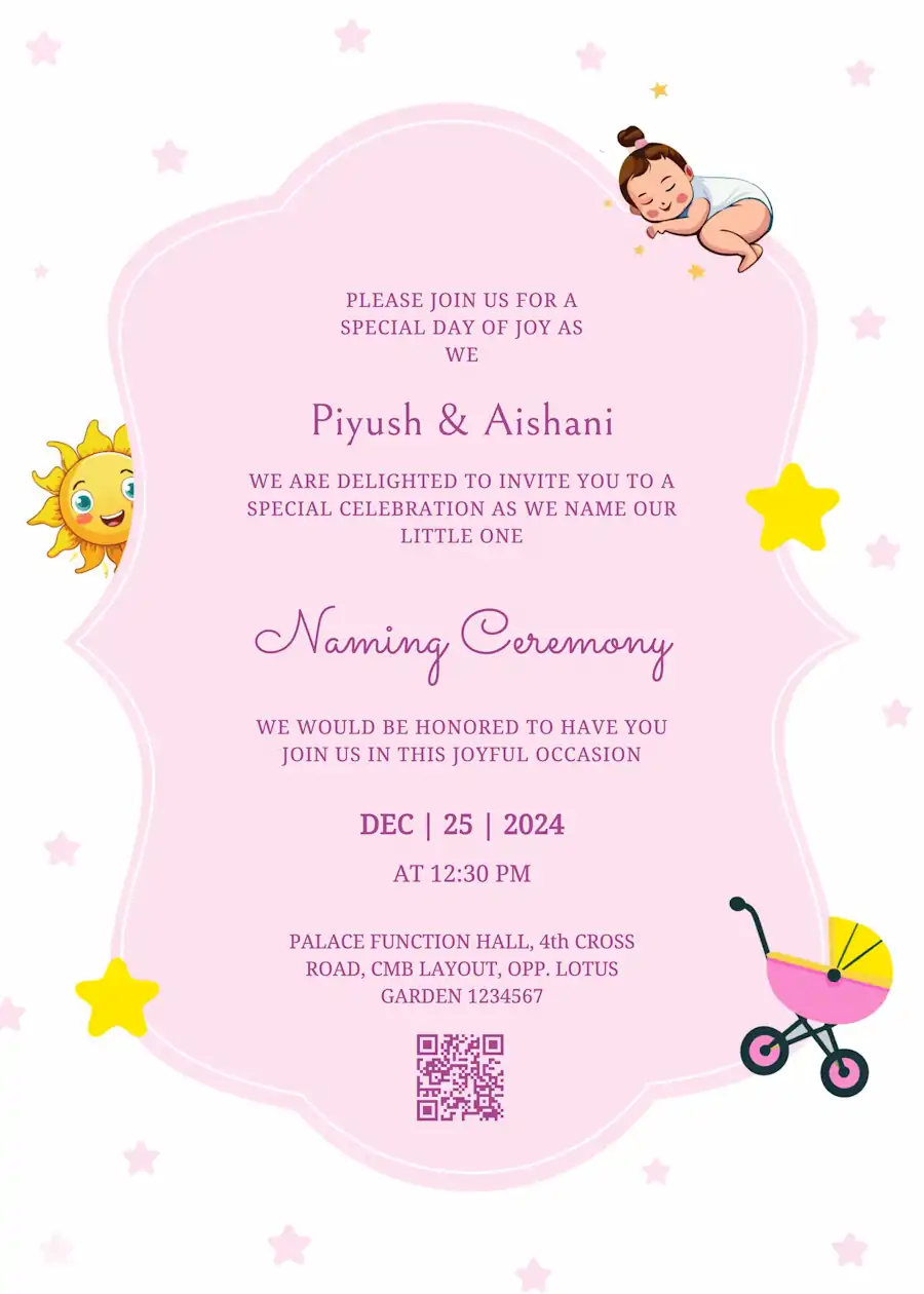 Pink and white baby girl - Naming and cradle ceremony invitation