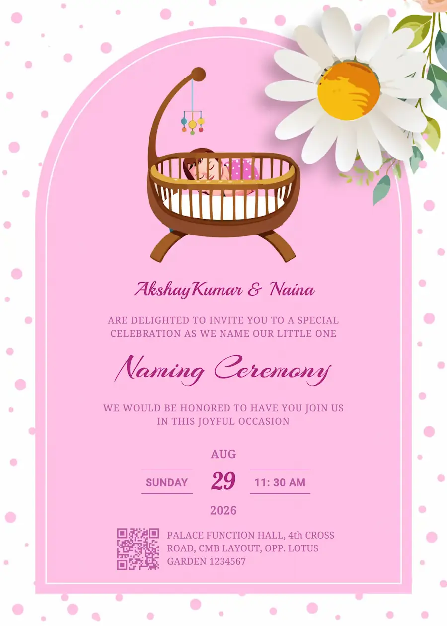 Pink baby girl floral - Naming and cradle ceremony invitation
