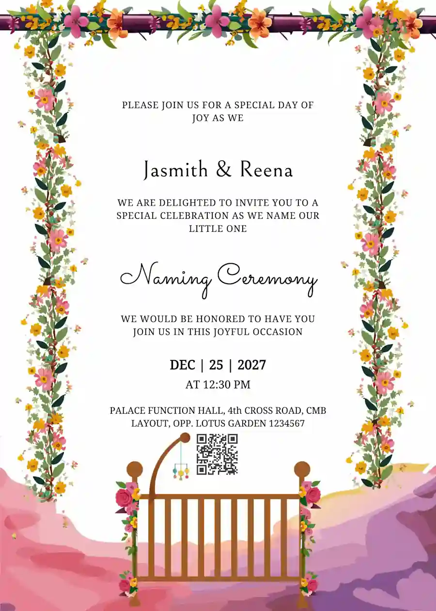 Red and white floral - Naming and cradle ceremony invitation