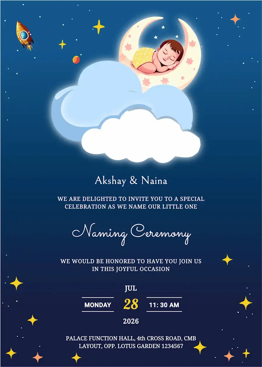 Royal blue - Naming and cradle ceremony invitation