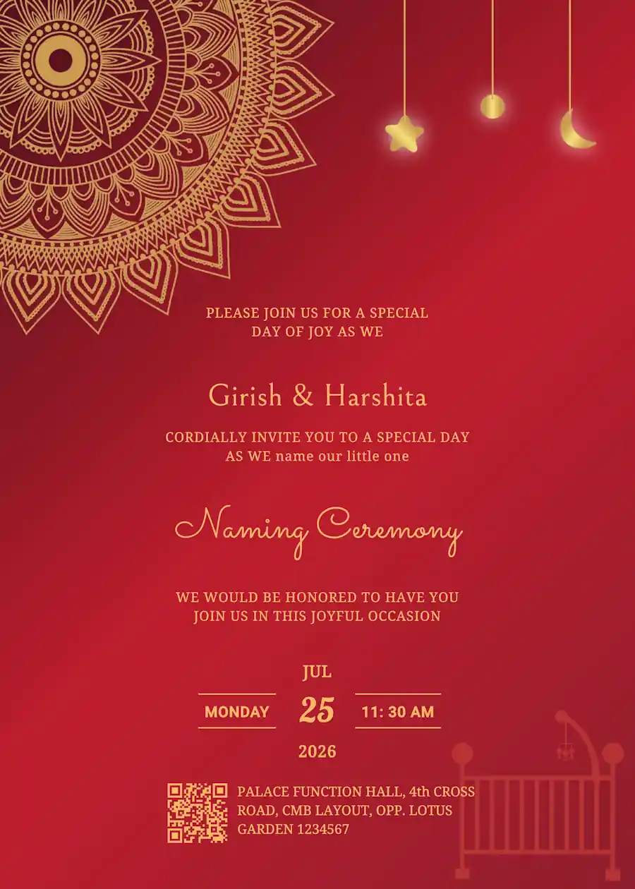 Royal red and gold elegant - Naming and cradle ceremony invitation
