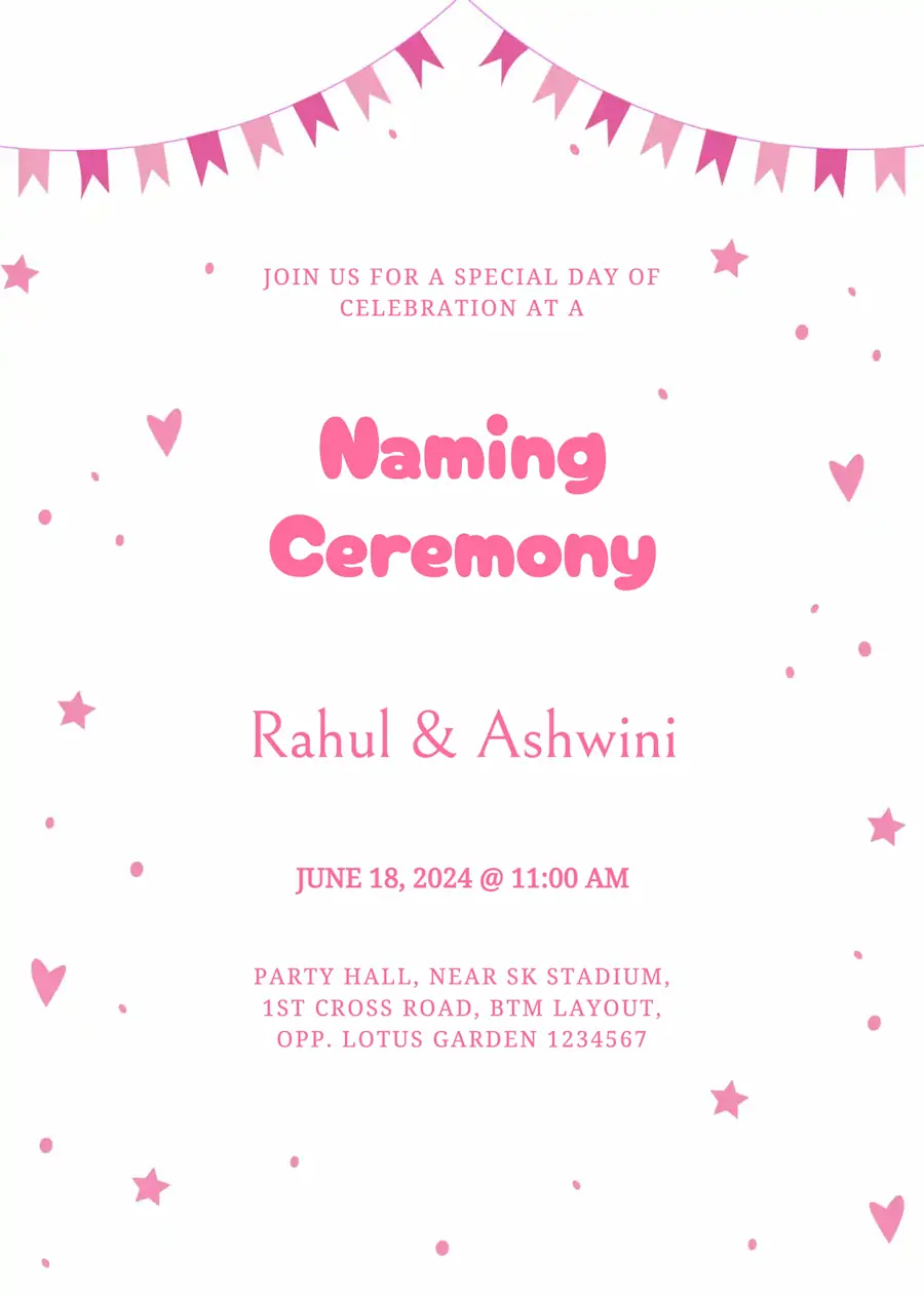 Simple pink - Naming and cradle ceremony invitation (free)