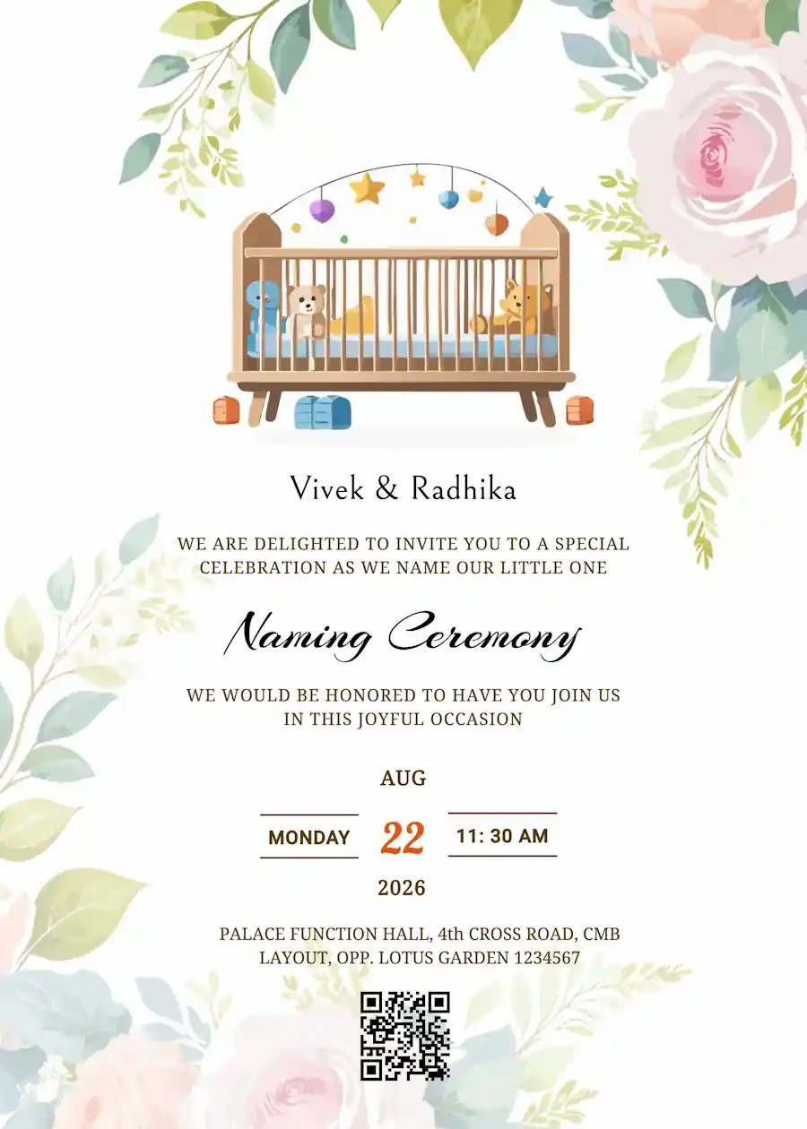 White and green floral - Naming and cradle ceremony invitation