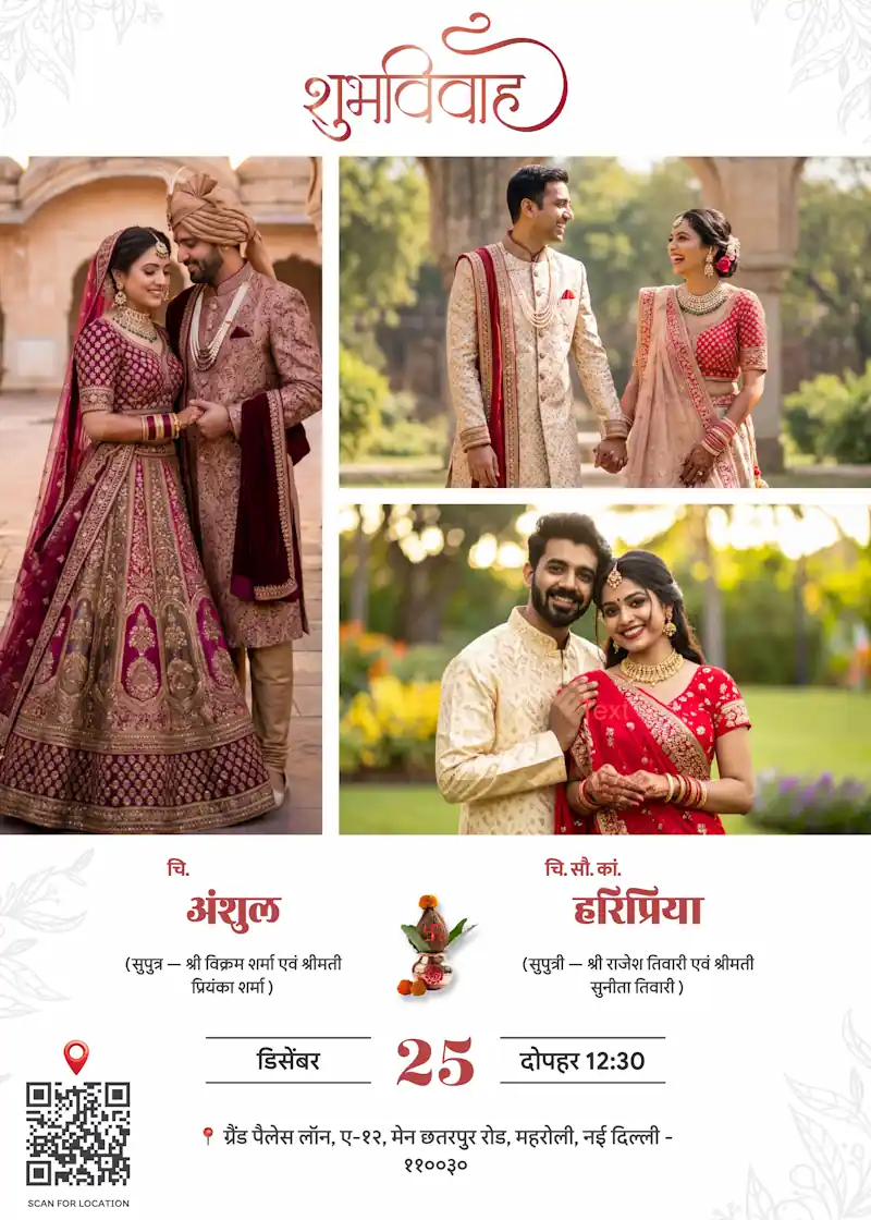 Elegant photo collage - Hindi shadi card