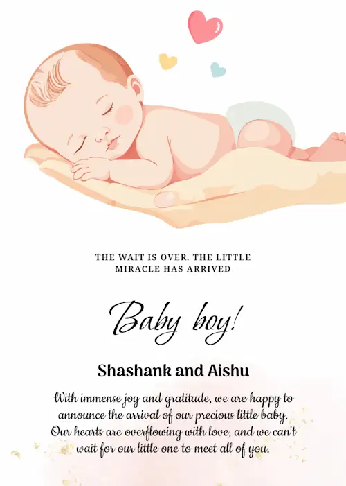 sample birth announcement template portraying a cute new born baby
